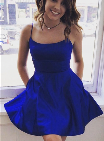 Spaghetti Strap blue homecoming dress cocktail dress short prom dress formal gown