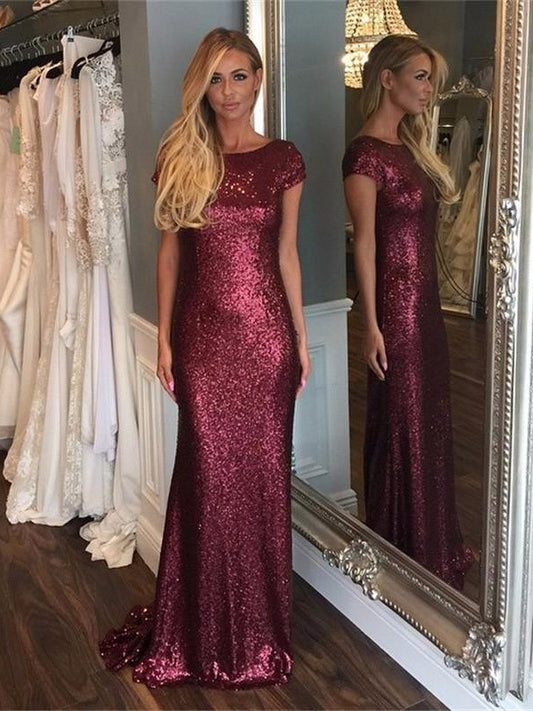 Burgundy sequin prom dress floor length evening gown VIMYES