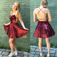 Burgundy sequin short homecoming dress cocktail dress prom dress gown