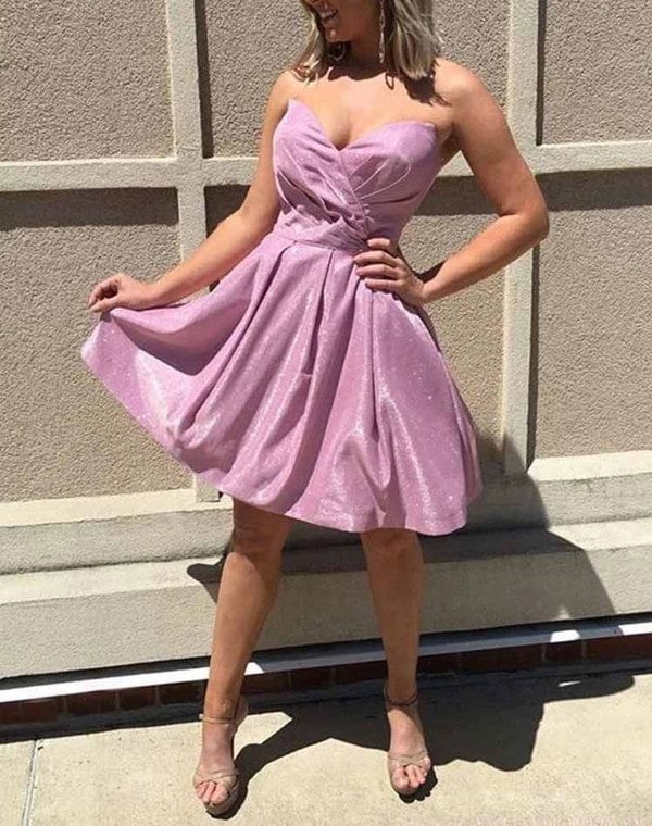 Sweetheart lavender pleated short cocktail dress homecoming dress