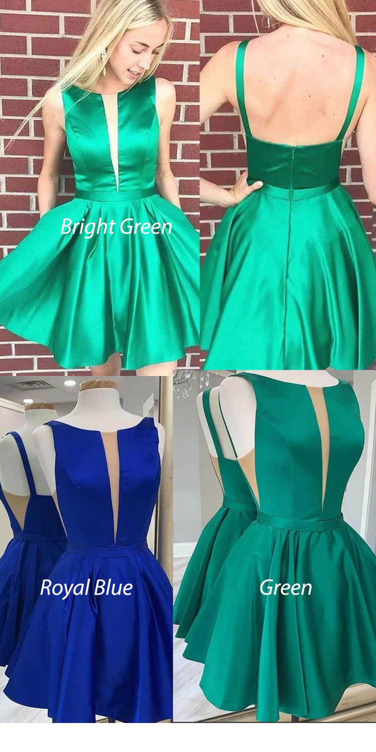 Green strap short satin cocktail dress homecoming dress VIMYES