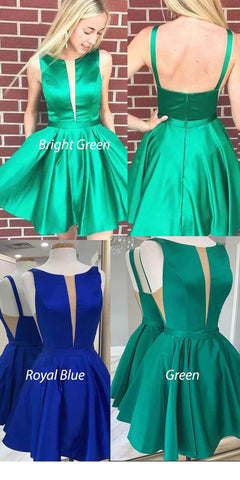 Green strap short satin cocktail dress homecoming dress