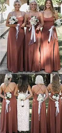 Green spaghetti strap slit long evening dress,chiffon floor length bridesmaid dress