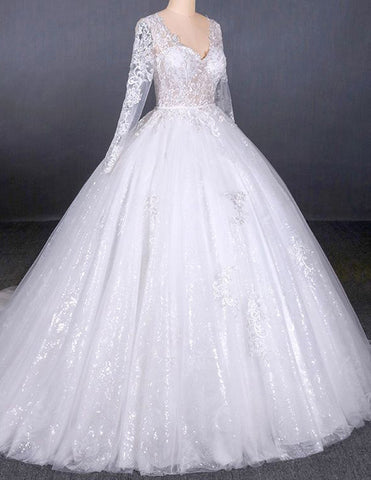 Ivory v neck lace tulle wedding dress bridal gown