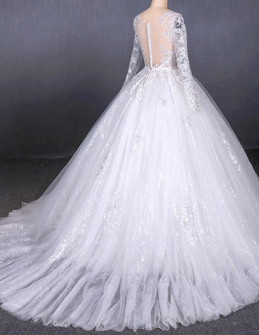 Ivory v neck lace tulle wedding dress bridal gown