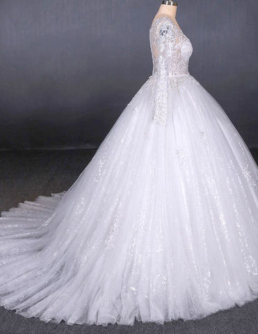 Ivory v neck lace tulle wedding dress bridal gown