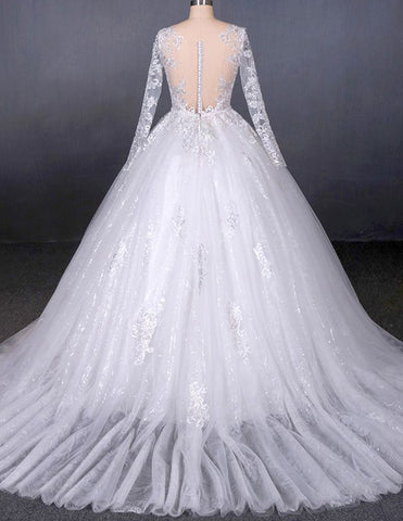 Ivory v neck lace tulle wedding dress bridal gown