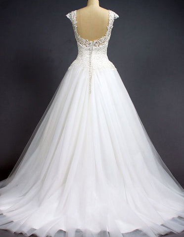 Ivory scoop sleeveless lace beaded wedding bridal dress