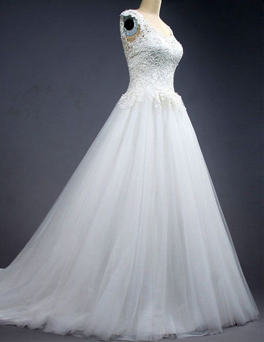 Ivory scoop sleeveless lace beaded wedding bridal dress