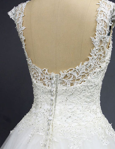 Ivory scoop sleeveless lace beaded wedding bridal dress