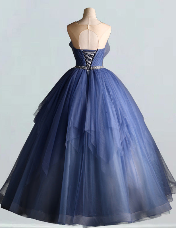 Elegant tulle prom dress with beaded rhinestone, girls' ball gown for evening bridal wear0