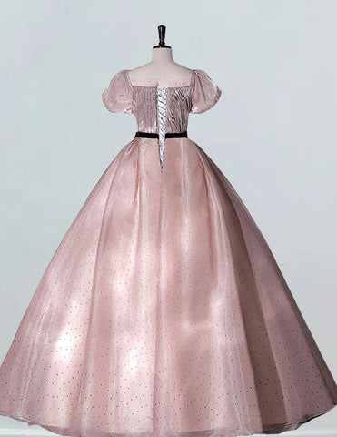 Elegant pink pleated ball gown for girls, perfect for formal events, quinceaneras, and proms with a variety of styles including off-shoulder, corset, and modest designs0