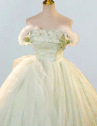 Mint green strapless long tulle ball gown,straps fairy evening party gown