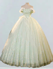 Mint green strapless long tulle ball gown,straps fairy evening party gown