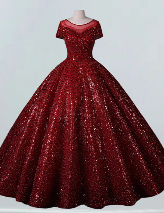 Burgundy scoop sequin long ball gown bridal dress VIMYES