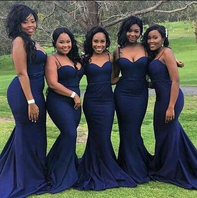 Navy blue sweetheart mermaid prom dress,long bridesmaid dress VIMYES