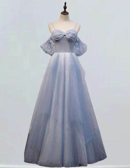 Elegant light blue tulle prom gown with sweetheart pleated top, perfect for formal events and bridesmaid attire2 VIMYES