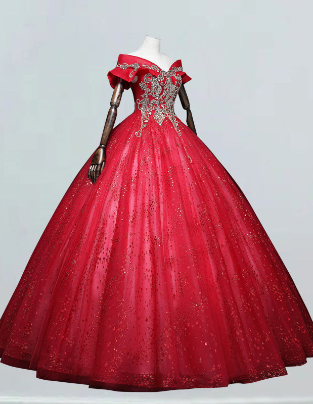 Boho lace off-shoulder wedding dress with beaded tulle, perfect for prom or evening events2