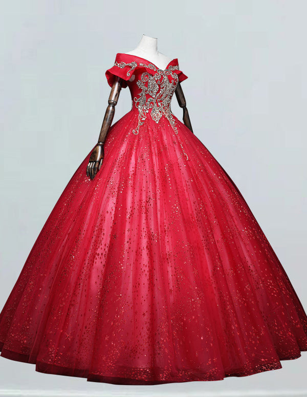 Boho lace off-shoulder wedding dress with beaded tulle, perfect for prom or evening events2