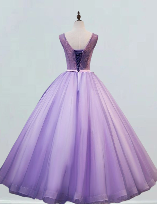 Plus Size Lavender Lace Applique Tulle Evening Gown for Girls | Elegant Prom and Bridesmaid Dresses2