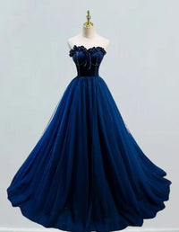 Navy Blue Strapless Beaded Prom Gown | Elegant Evening Dress for Girls3
