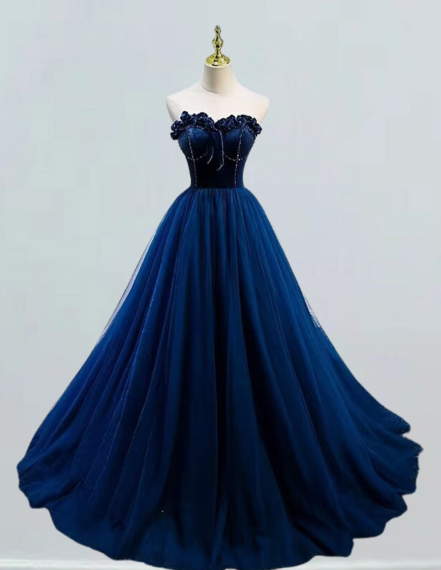 Navy Blue Strapless Beaded Prom Gown | Elegant Evening Dress for Girls3