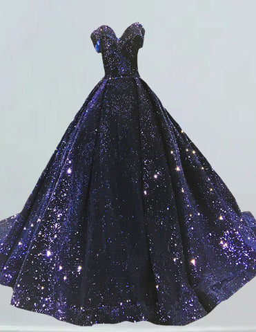 a black and purple dress with stars on it