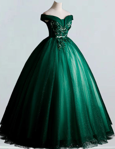 a green ball gown on a mannequin