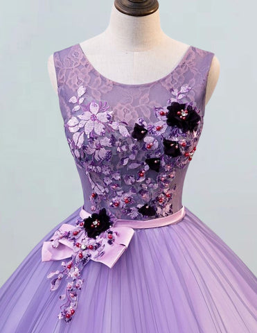 Plus Size Lavender Lace Applique Tulle Evening Gown for Girls | Elegant Prom and Bridesmaid Dresses1