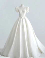 Ivory Satin V-Neck Evening Gown | Women's Prom & Bridesmaid Dress
