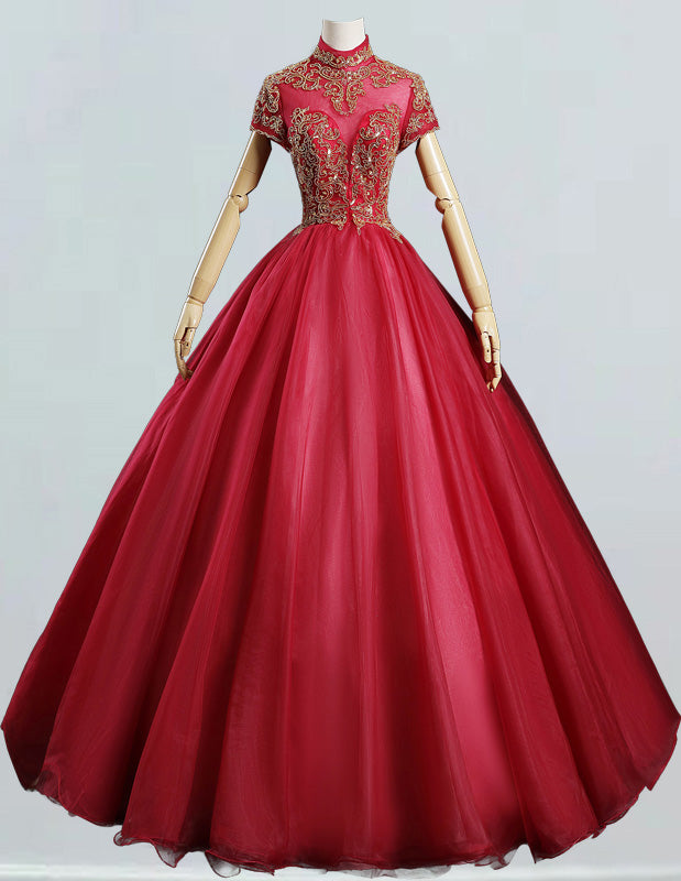 Elegant burgundy beaded ball gown for prom and bridesmaid evening dress1