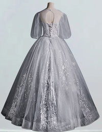 Elegant Beaded V-Neck Evening Ball Gown Princess Prom Dress for Girls