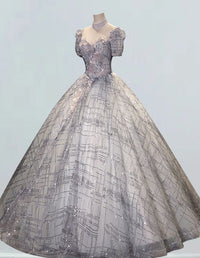 Grey Tulle High Collar Prom Dress with Lace Applique for Girls' Formal Evening Event2