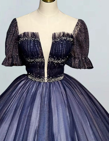 Navy Blue Beaded V-Neck Evening Gown for girls, elegant prom and bridesmaid dress with various styles including ball gowns, formal dresses, and princess party dresses2