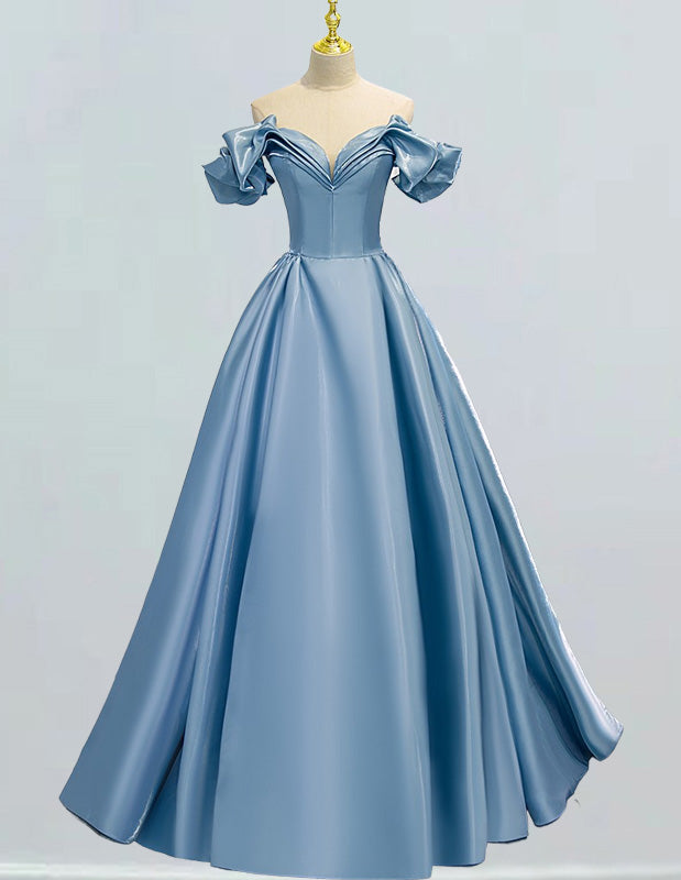 Elegant V-Neck Satin Off-Shoulder Prom Dress | Girls' Colorful Ball Gown for Evening Event2