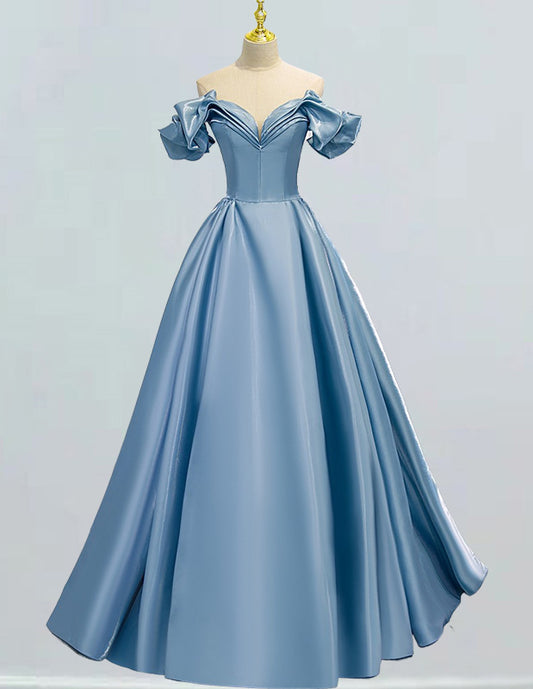 Elegant V-Neck Satin Off-Shoulder Prom Dress | Girls' Colorful Ball Gown for Evening Event2 VIMYES