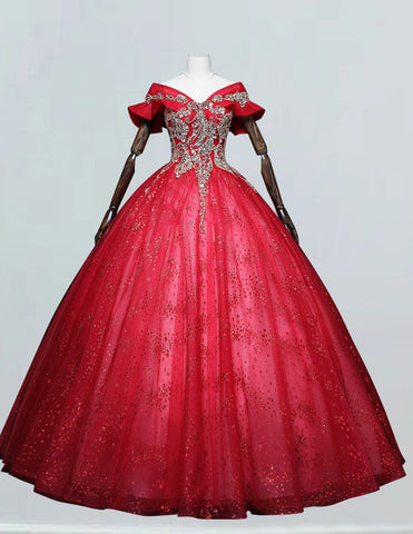 a red ball gown on a mannequin