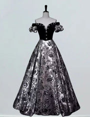 Black off the shoulder long satin ball gown