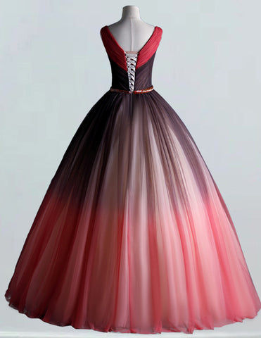 Elegant red beaded V-neck evening gown for girls, perfect for prom and formal events0