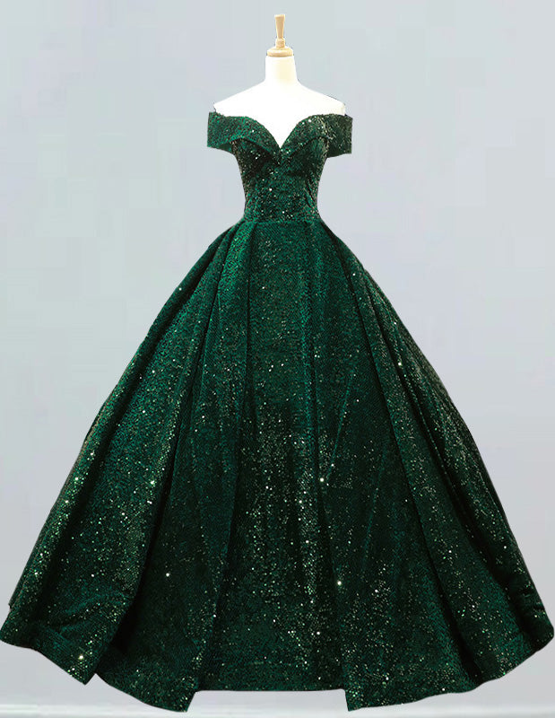 a green ball gown on a mannequin