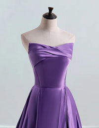 Elegant satin strapless ball gown prom dress, purple pleated evening gown for girls, formal princess party attire with prom and bridesmaid dresses1