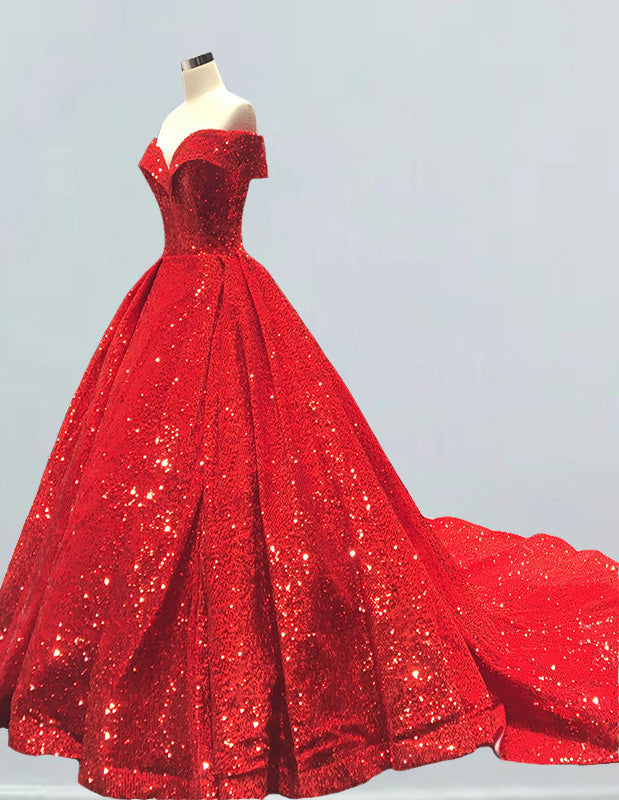 a red ball gown on a mannequin