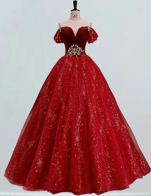 a red ball gown on a mannequin