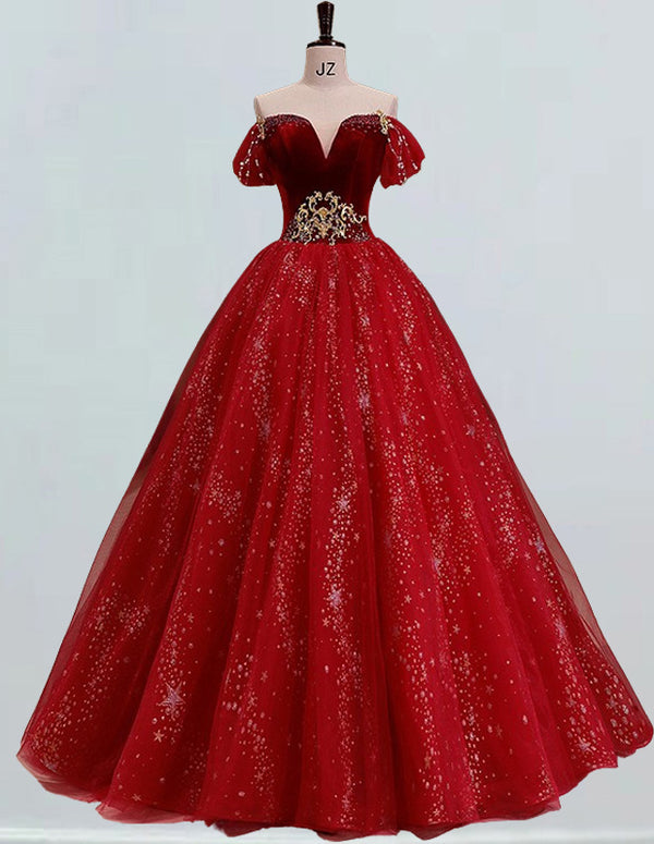 a red ball gown on a mannequin