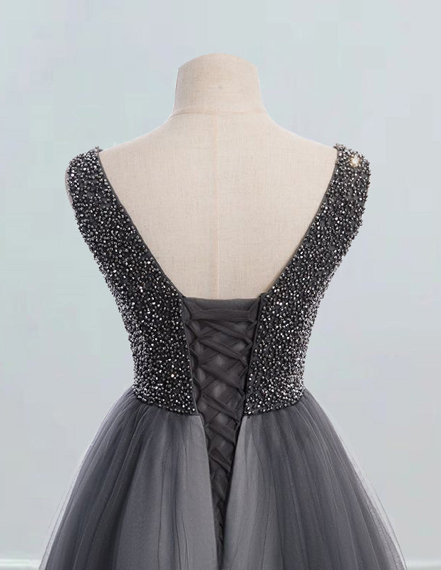 Elegant V-Neck Tulle Prom Dress with Rhinestone Beading for Girls4