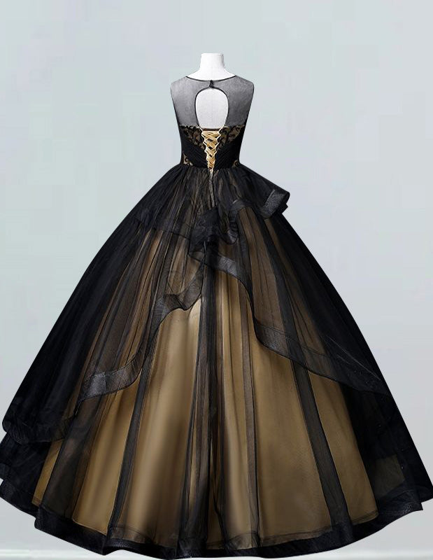 Black Gold Lace Applique Ball Gown Prom Dress | VIMYES