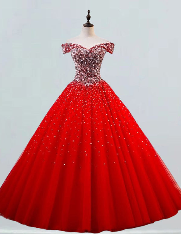 a red ball gown on a mannequin