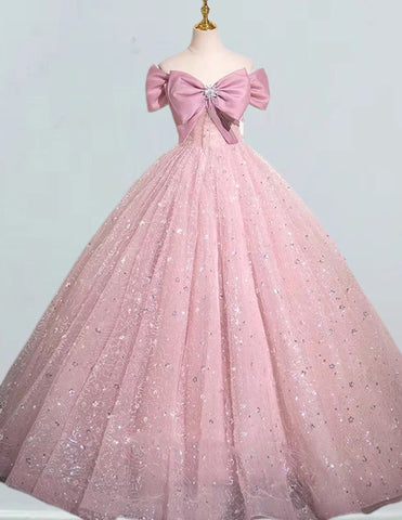 a pink ball gown on a mannequin