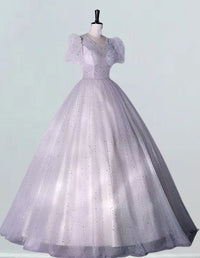 Elegant silver grey sequin tulle V-neck bridal ball gown for girls' formal events, including prom and bridesmaid dresses3