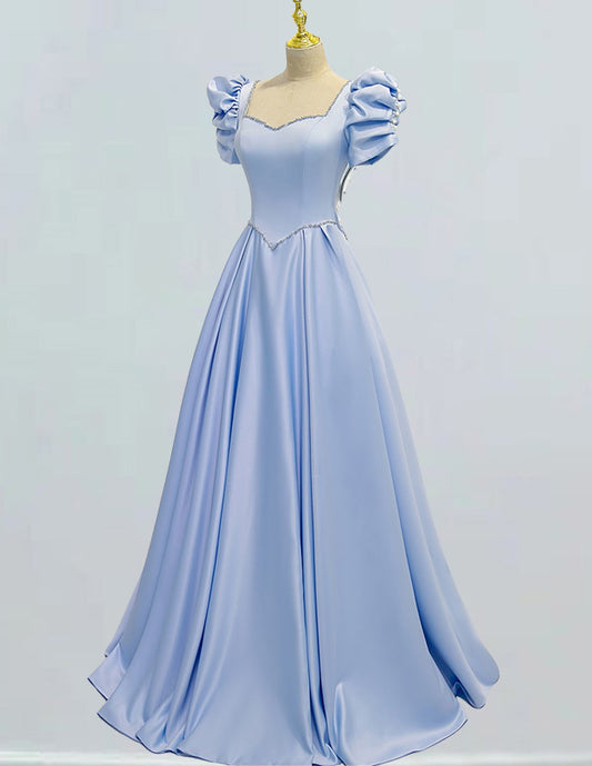 Elegant blue satin prom gown with pearl and rhinestone detail for girls' formal events1 VIMYES